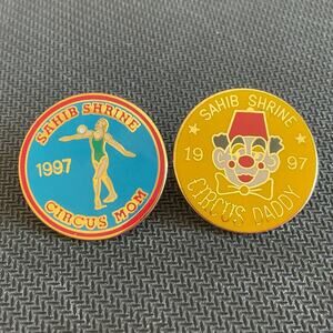 Sahib Shrine Circus Mom and Dad Pin 1997 Collectors Pins with Backs Great Cond.